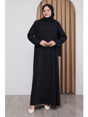 inStyle Pul Desenli Düz Siyah Ferace