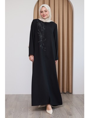 inStyle Parlak Boncuk Taşlı Siyah Ferace