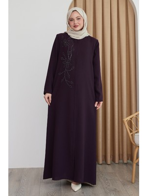 inStyle Parlak Boncuk Taşlı Mor Ferace