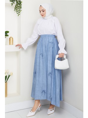 inStyle Fiyonk Detay Beli Lastikli Bebe Mavisi Etek