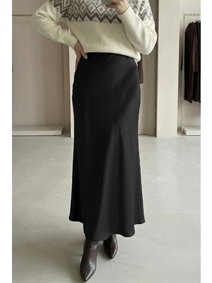 inStyle Saten Siyah Kloş Etek