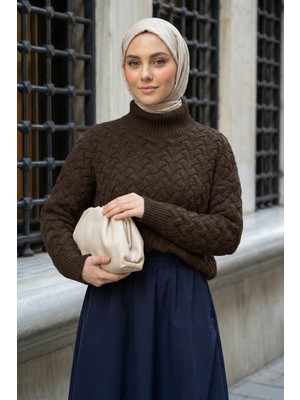 inStyle Örgülü Acı Kahve Balıkçı Yaka Triko Kazak