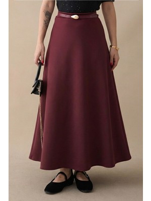 inStyle Kloş Beli Lastikli Scuba Bordo Etek