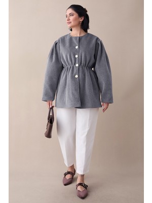 inStyle Beli Lastikli Astarlı Kaşe Gri Kaban