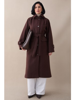 inStyle Yakası Apoletli Kapak Cep Acı Kahve Kaşe Kaban