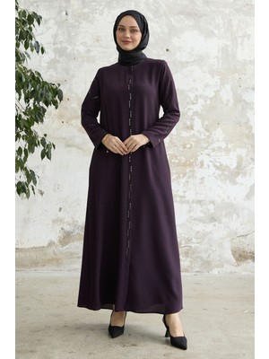 inStyle Sıralı Taş Nakışlı Mürdüm Ferace