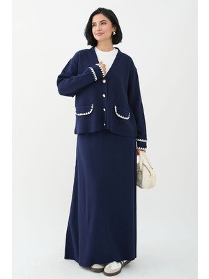 inStyle Dikiş Detay Etekli Lacivert Triko Takım