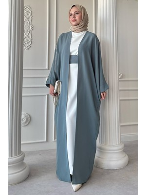 inStyle Dökümlü Taşlı Elbiseli Mint Yeşili Abaya