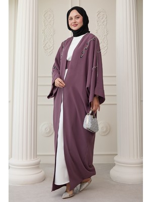 inStyle Sarmaşık Desen Taşlı Elbiseli Abaya Gül Kurusu