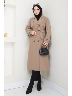 inStyle Taşlı Toka Detaylı Astarlı Bej Trençkot