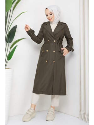 inStyle Kruvaze Yaka Kuşaklı Astarlı Haki Trençkot