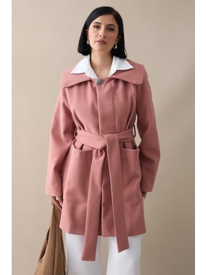 inStyle Düğme Detaylı Astarlı Gül Kurusu Kısa Kaban