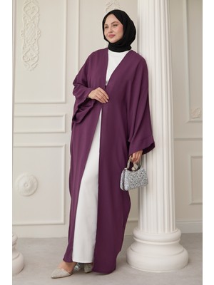 inStyle Dökümlü Taşlı Elbiseli Mor Abaya