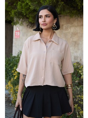 inStyle Tek Cepli Kısa Kollu Gömlek Sütlü Kahve