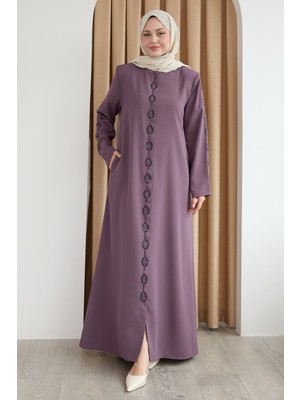 inStyle Damla Taş Desenli Gül Kurusu Ferace