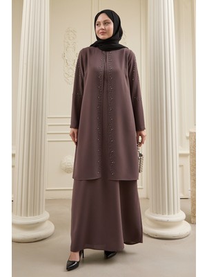 inStyle Incili Parça Detay Acı Kahverengi Abaya