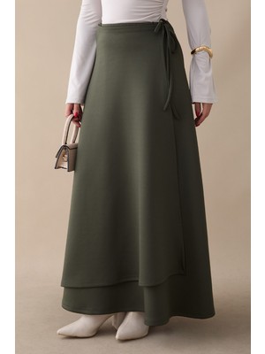 inStyle Yandan Bağlamalı Haki Scuba Etek