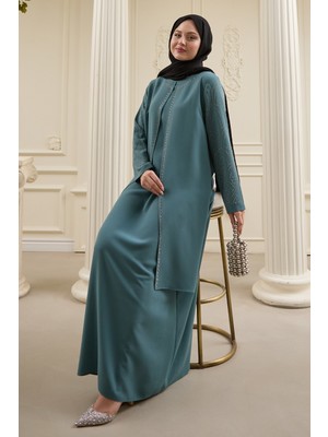 inStyle Nakışlı Kapak Detay Mint Yeşili Ferace