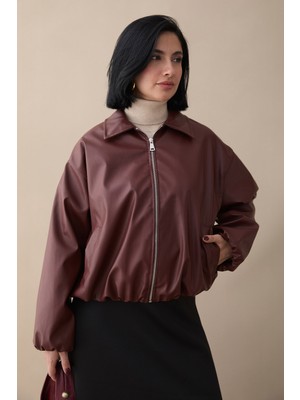 inStyle Kısa Deri Bomber Bordo Ceket