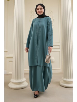 inStyle Incili Parça Detay Mint Yeşili Abaya