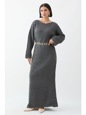 inStyle Ajurlu Antrasit Triko Elbise