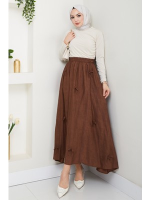 inStyle Fiyonk Detay Beli Lastikli Acı Kahve Etek