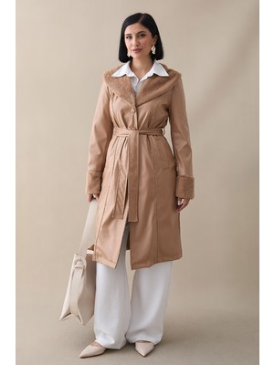 inStyle Kürk Detaylı Camel Deri Trençkot