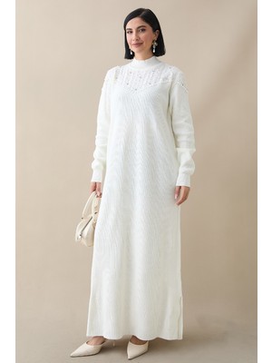 inStyle Incili Triko Elbise Ekru