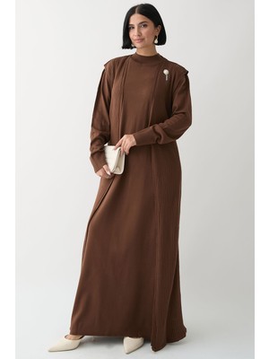 inStyle Broş Detay Yelekli Acı Kahve Triko Takım