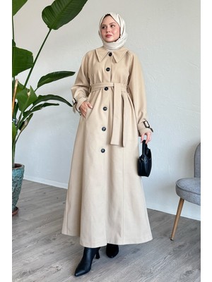 inStyle Blair Yakalı Kuşaklı Kaşe Kaban - Bej