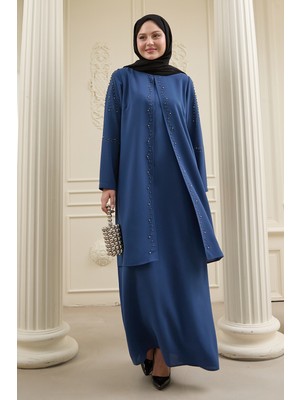 inStyle Incili Parça Detay Saks Mavisi Abaya