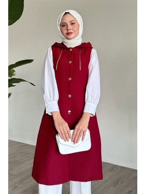 inStyle Jakar Kapitone Zincir Detaylı Yelek - Bordo