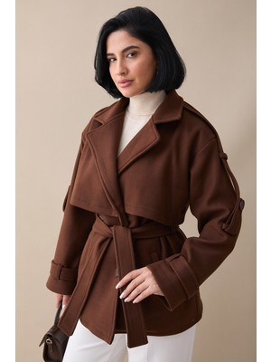 inStyle Kolu Apolet Kaşe Kahverengi Kısa Kaban