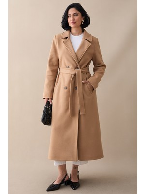 inStyle Astarlı Kaşe Kruvaze Camel Kaban