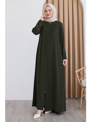 inStyle Boydan Renkli Şeritli Haki Ferace