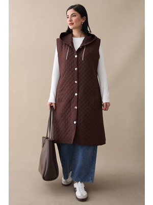 inStyle Kapüşonlu Gold Zincir Kahverengi Kapitone Yelek