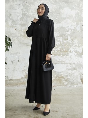 inStyle Fırfır Patlı Asimetrik Kesim Siyah Ferace