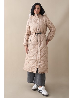 inStyle Beli Büzgülü Kapitone Mont Bej