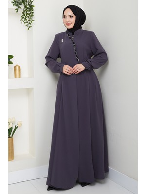 inStyle Petek Taşlı Broş Detay Antrasit Ferace