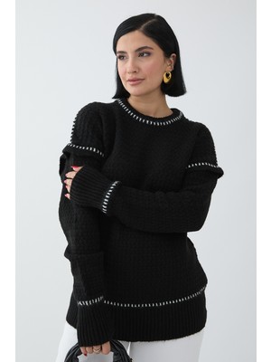 inStyle Biye Detay Şardonlu Kazak Siyah