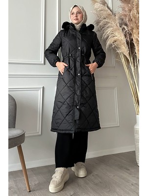 inStyle Beli Büzgülü Kapitone Mont Siyah