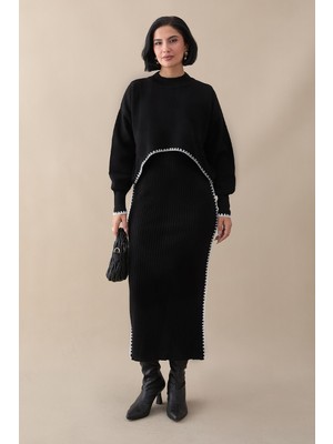 inStyle Boydan Biyeli Ikili Siyah Triko Takım