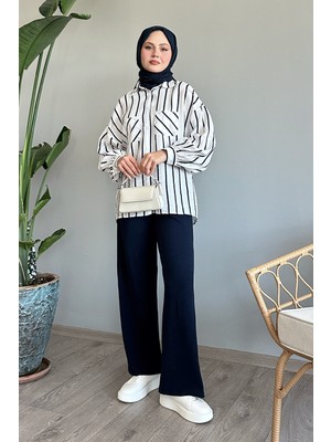 inStyle Çizgili Salaş Beyaz Gömlek