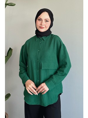 inStyle Tek Cepli Zümrüt Yeşili Salaş Gömlek