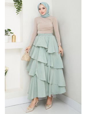 inStyle Fırfırlı Kat Kat Uzun Modal Etek Mint