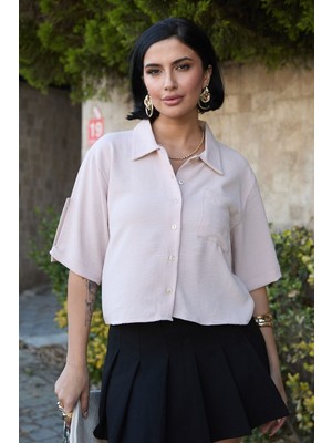 inStyle Tek Cepli Kısa Kollu Gömlek Taş