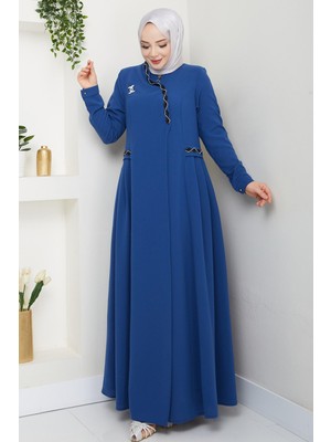 inStyle Petek Taşlı Broş Detay Saks Mavisi Ferace