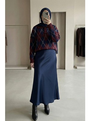 inStyle Saten Lacivert Kloş Etek