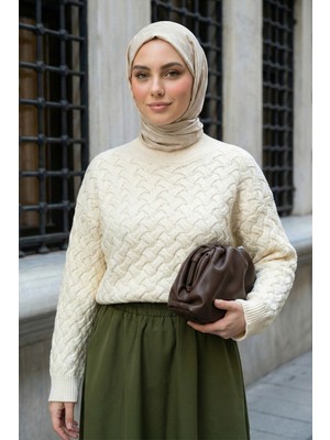 inStyle Örgülü Ekru Balıkçı Yaka Triko Kazak