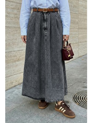 inStyle Çift Cep Kloş Gri Kot Etek